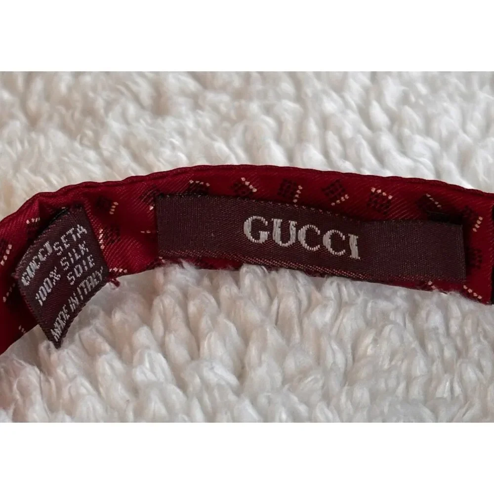Authentic Gucci Red Geometric Silk Bow Tie